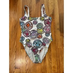 Versace white Medusa logo printed one piece swimsuit bathing suit US Size L